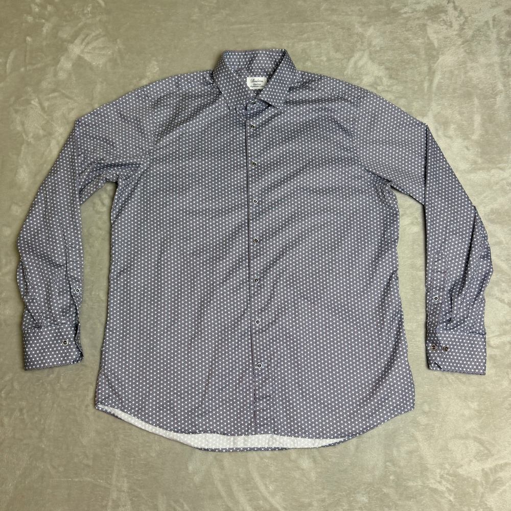 Stenstroms Dress Shirt Men 17.5 44 Geometric Floral Fitted Twofold Super Cotton